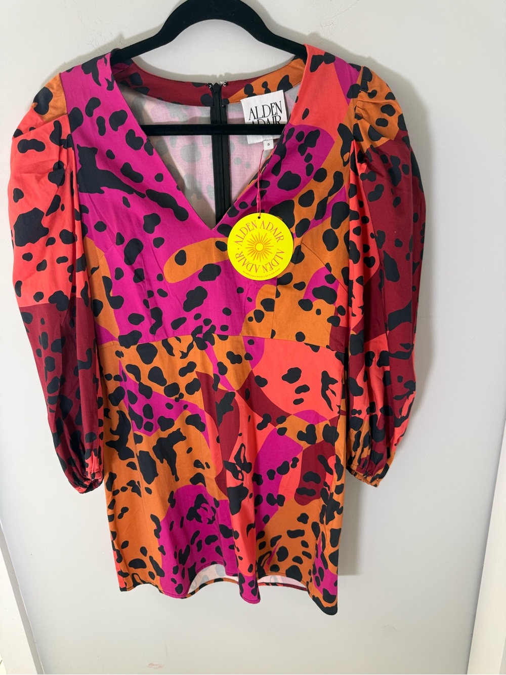 Alden Adair V-Neck Abstract Animal Print Dress - Fuchsia & Orange